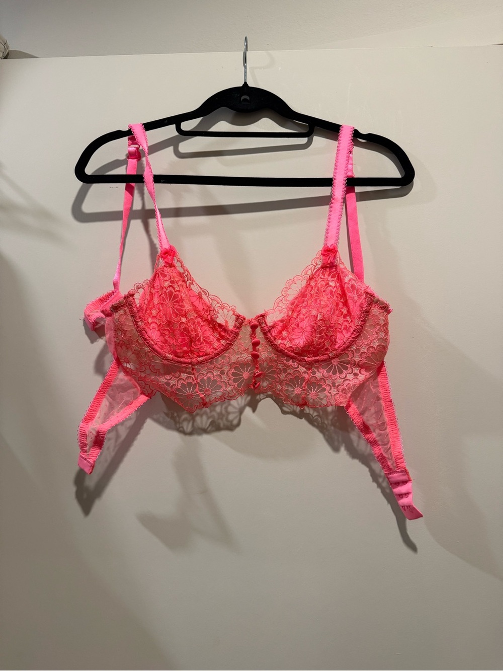 Worn once. For Love & Lemons Neon Rose Embroidery Bustier in a gorgeous hot pin